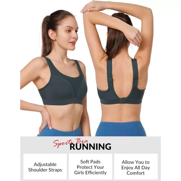 Yvette Adjustable Molded Cup Supportive Sports Bras  High Impact Wireless Bra for Large BreastsHaze Blue