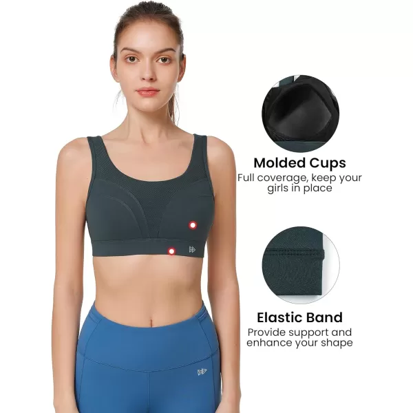 Yvette Adjustable Molded Cup Supportive Sports Bras  High Impact Wireless Bra for Large BreastsHaze Blue