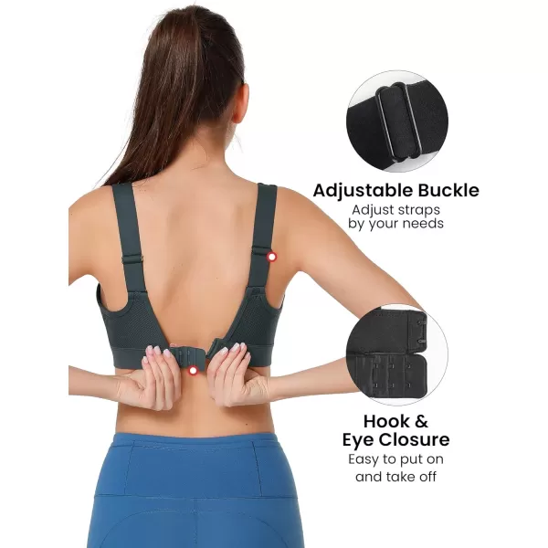 Yvette Adjustable Molded Cup Supportive Sports Bras  High Impact Wireless Bra for Large BreastsHaze Blue