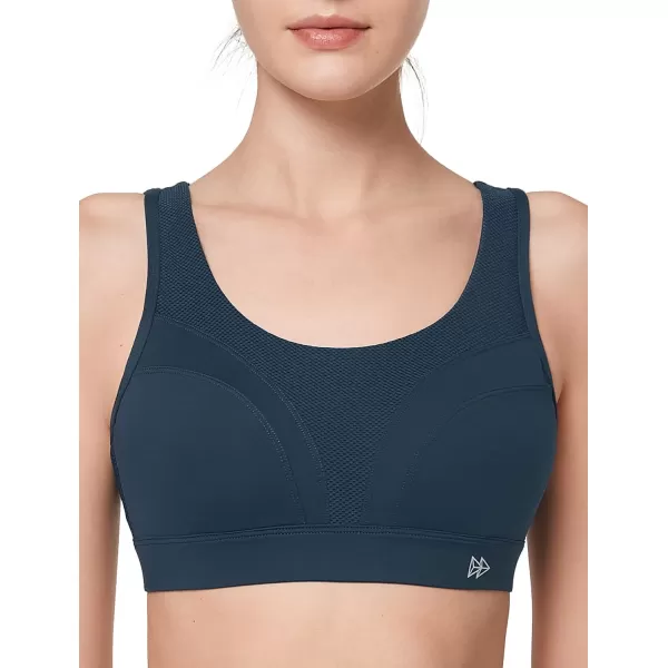 Yvette Adjustable Molded Cup Supportive Sports Bras  High Impact Wireless Bra for Large BreastsNavy Blue