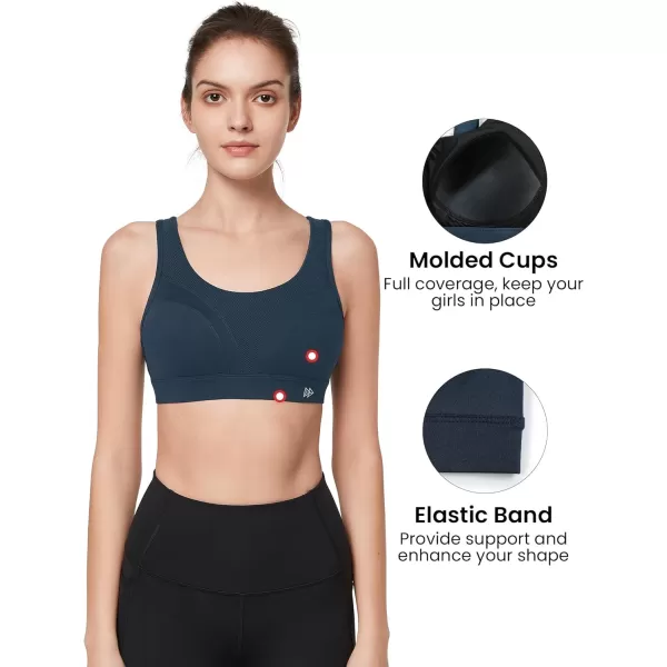 Yvette Adjustable Molded Cup Supportive Sports Bras  High Impact Wireless Bra for Large BreastsNavy Blue