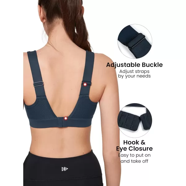 Yvette Adjustable Molded Cup Supportive Sports Bras  High Impact Wireless Bra for Large BreastsNavy Blue