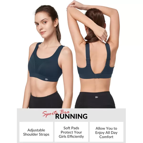 Yvette Adjustable Molded Cup Supportive Sports Bras  High Impact Wireless Bra for Large BreastsNavy Blue