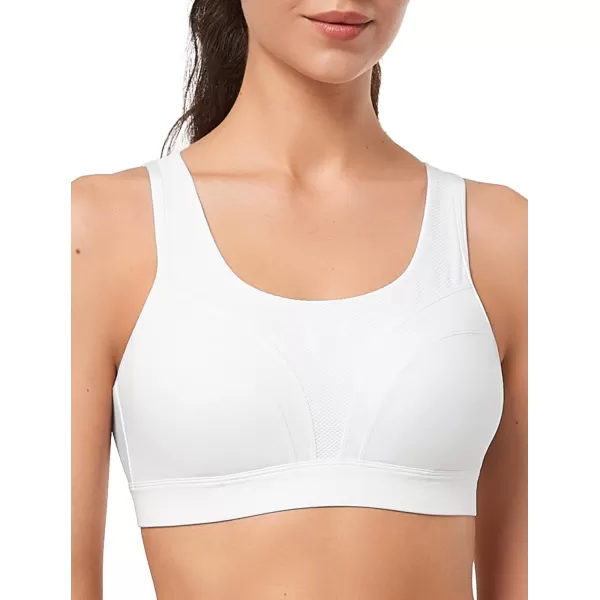 Yvette Adjustable Molded Cup Supportive Sports Bras  High Impact Wireless Bra for Large BreastsWhite