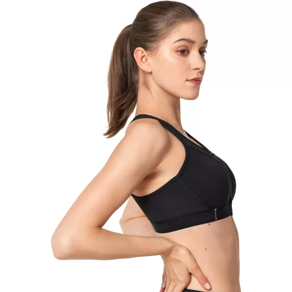 Yvette Adjustable Sports Bra High Impact Front Closure Sports Bras for Women High Support for Large BustBlack