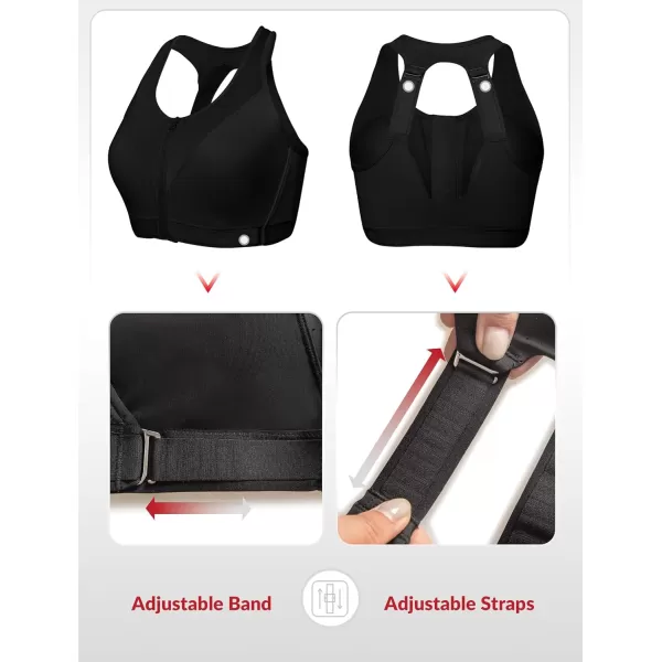 Yvette Adjustable Sports Bra High Impact Front Closure Sports Bras for Women High Support for Large BustBlack