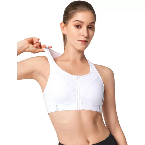 Yvette Adjustable Sports Bra High Impact Front Closure Sports Bras for Women High Support for Large BustWhite