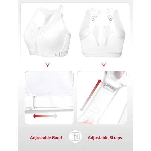 Yvette Adjustable Sports Bra High Impact Front Closure Sports Bras for Women High Support for Large BustWhite