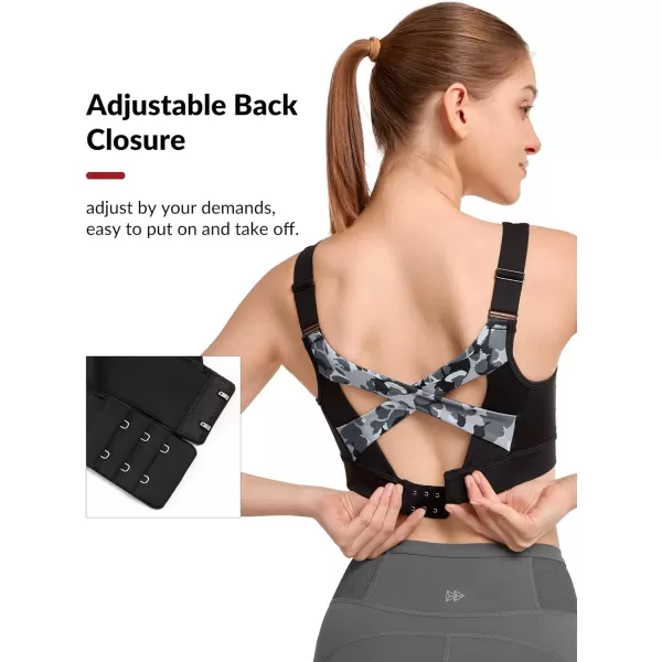Yvette Adjustable Sports Bra for Women High Support Impact Printed Sports Bra Plus Size for Running Fitness Gym WorkoutBlack