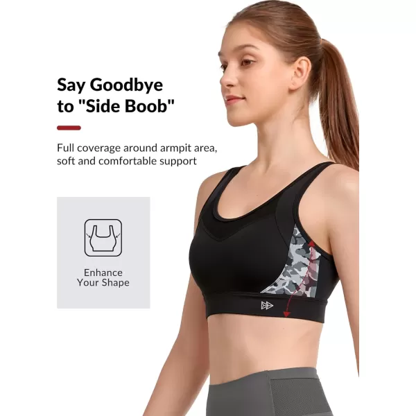 Yvette Adjustable Sports Bra for Women High Support Impact Printed Sports Bra Plus Size for Running Fitness Gym WorkoutBlack