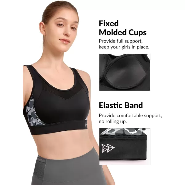 Yvette Adjustable Sports Bra for Women High Support Impact Printed Sports Bra Plus Size for Running Fitness Gym WorkoutBlack
