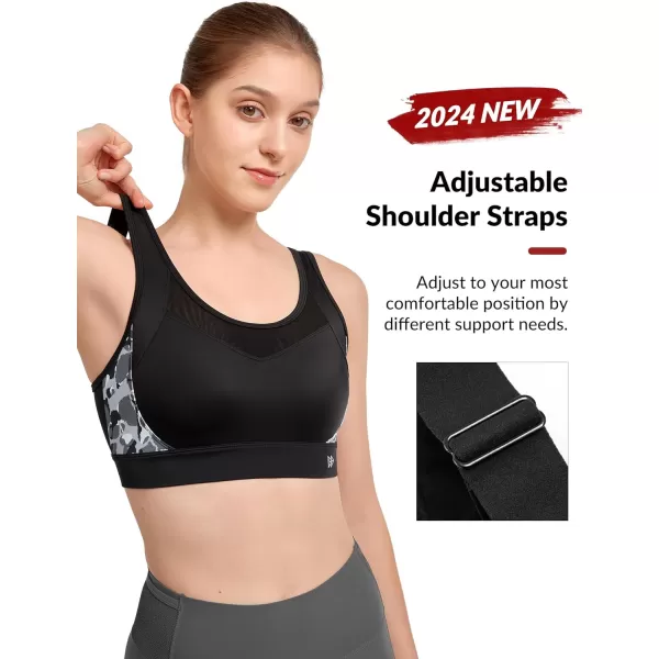 Yvette Adjustable Sports Bra for Women High Support Impact Printed Sports Bra Plus Size for Running Fitness Gym WorkoutBlack