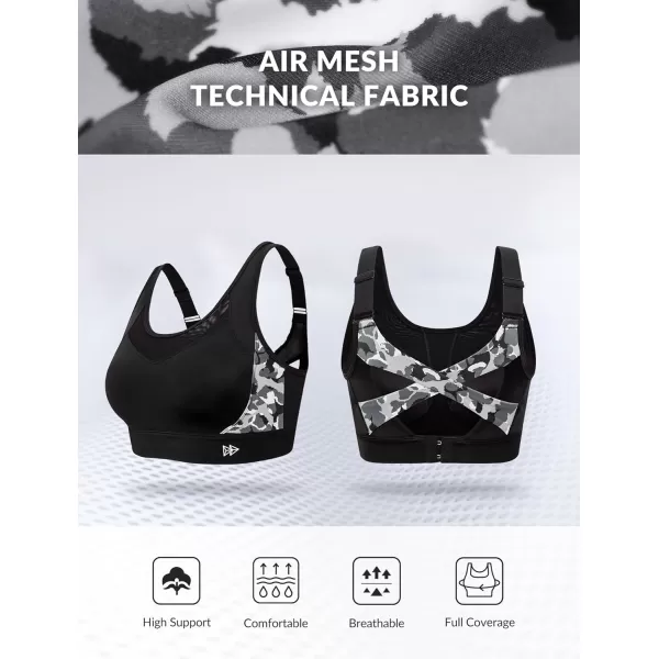 Yvette Adjustable Sports Bra for Women High Support Impact Printed Sports Bra Plus Size for Running Fitness Gym WorkoutBlack