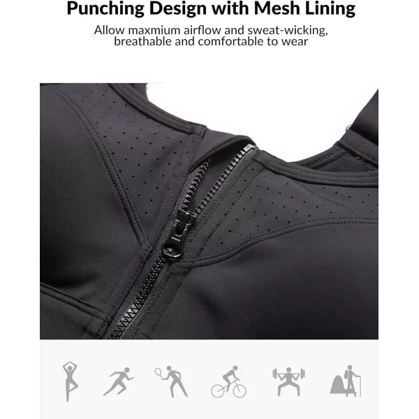 Yvette Adjustable Sports Bras for Women High Impact  Zip Front Sports Bra Plus Size for Running WorkoutBlack