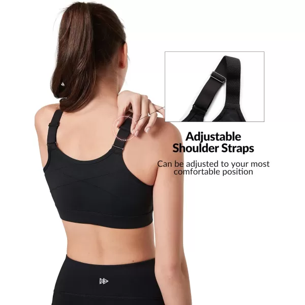 Yvette Adjustable Sports Bras for Women High Impact  Zip Front Sports Bra Plus Size for Running WorkoutBlack