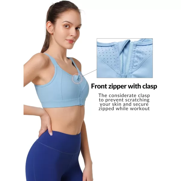 Yvette Adjustable Sports Bras for Women High Impact  Zip Front Sports Bra Plus Size for Running WorkoutBlue