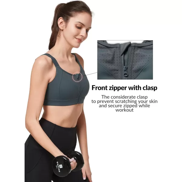 Yvette Adjustable Sports Bras for Women High Impact  Zip Front Sports Bra Plus Size for Running WorkoutHaze Blue