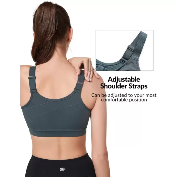 Yvette Adjustable Sports Bras for Women High Impact  Zip Front Sports Bra Plus Size for Running WorkoutHaze Blue