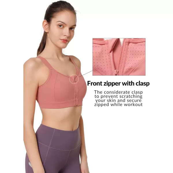 Yvette Adjustable Sports Bras for Women High Impact  Zip Front Sports Bra Plus Size for Running WorkoutRose Red