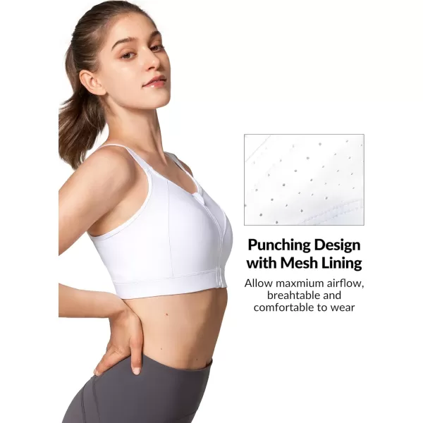 Yvette Adjustable Sports Bras for Women High Impact  Zip Front Sports Bra Plus Size for Running WorkoutWhite