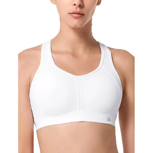 Yvette Adjustable Sports Bras for Women High Impact Support Running Workout Fitness Bra for Large BustWhite
