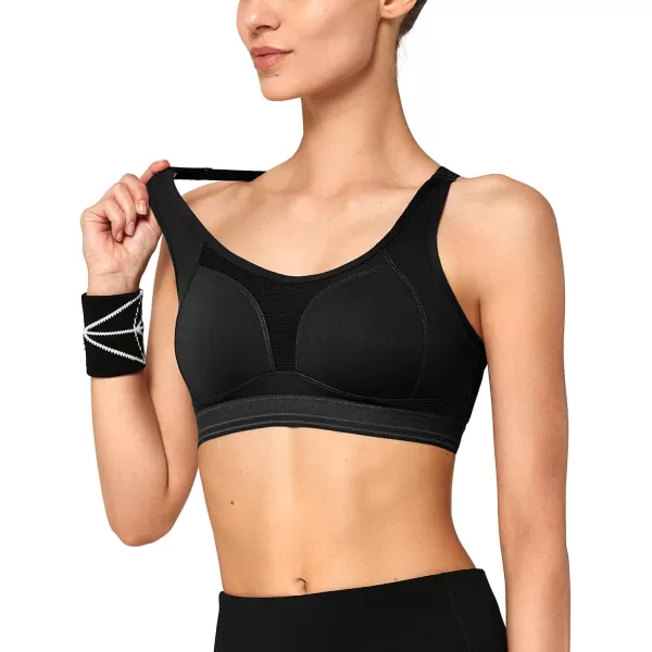 Yvette Adjustable XBack Sports Bra High Support Plus SizeBlack