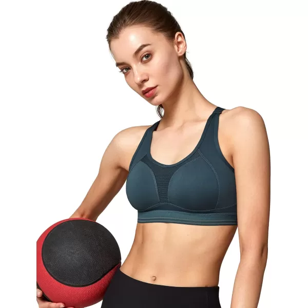 Yvette Adjustable XBack Sports Bra High Support Plus SizeHaze Blue