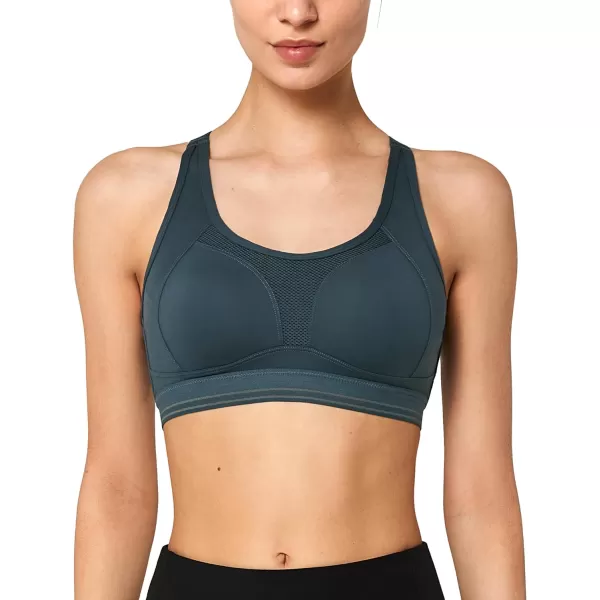 Yvette Adjustable XBack Sports Bra High Support Plus SizeHaze Blue
