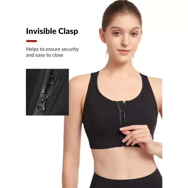 Yvette Adjustable Zip Front Sports Bras for Women High Impact Supportive Sports Bra High Support Large Bust for RunningBlack