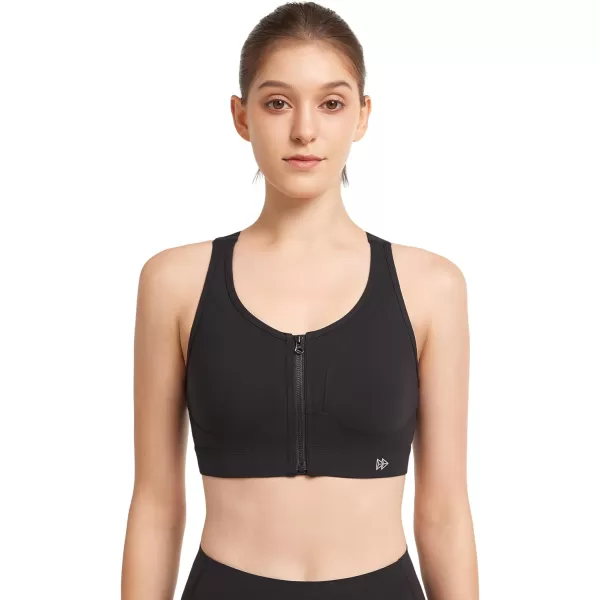 Yvette Adjustable Zip Front Sports Bras for Women High Impact Supportive Sports Bra High Support Large Bust for RunningBlack