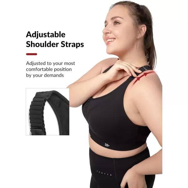 Yvette Adjustable Zip Front Sports Bras for Women High Impact Supportive Sports Bra High Support Large Bust for RunningBlack