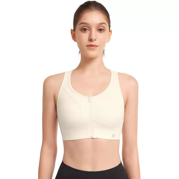 Yvette Adjustable Zip Front Sports Bras for Women High Impact Supportive Sports Bra High Support Large Bust for RunningIvory