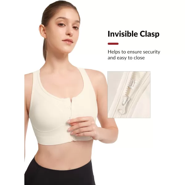 Yvette Adjustable Zip Front Sports Bras for Women High Impact Supportive Sports Bra High Support Large Bust for RunningIvory