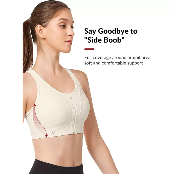 Yvette Adjustable Zip Front Sports Bras for Women High Impact Supportive Sports Bra High Support Large Bust for RunningIvory