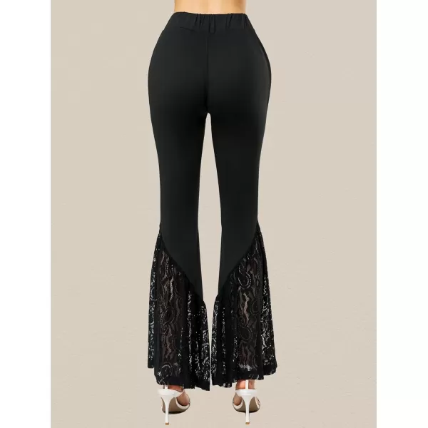 Yvette Bell Bottom Lace Flare Pants High Waisted PetitePlus Size Womens Sexy Dressy or Casual Stretchy Black amp PrintedBlack  Lacy Patchwork