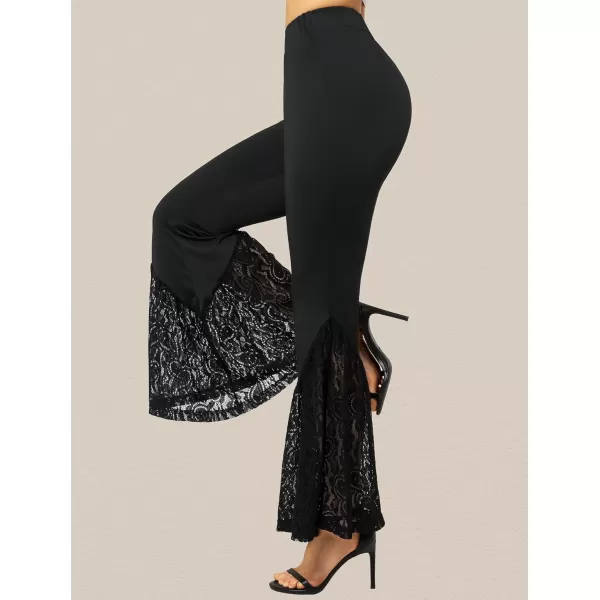 Yvette Bell Bottom Lace Flare Pants High Waisted PetitePlus Size Womens Sexy Dressy or Casual Stretchy Black amp PrintedBlack  Lacy Patchwork