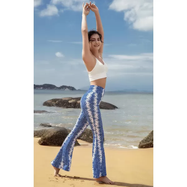 Yvette Bell Bottom Lace Flare Pants High Waisted PetitePlus Size Womens Sexy Dressy or Casual Stretchy Black amp PrintedBlue Cashew Flowers  White