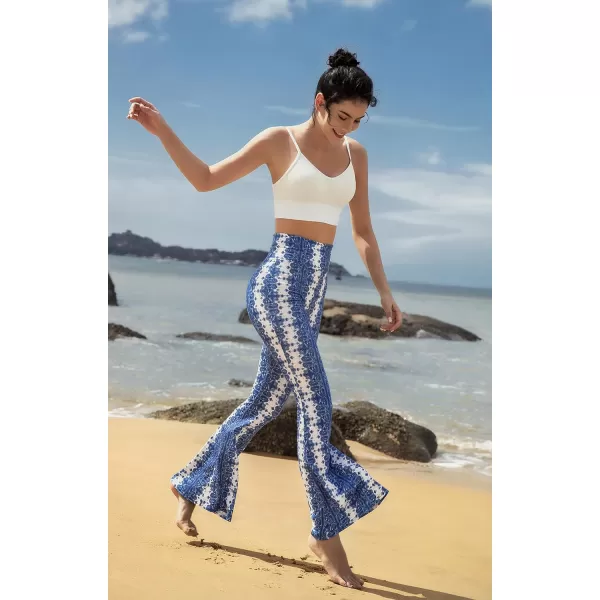 Yvette Bell Bottom Lace Flare Pants High Waisted PetitePlus Size Womens Sexy Dressy or Casual Stretchy Black amp PrintedBlue Cashew Flowers  White