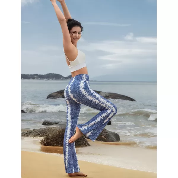 Yvette Bell Bottom Lace Flare Pants High Waisted PetitePlus Size Womens Sexy Dressy or Casual Stretchy Black amp PrintedBlue Cashew Flowers  White