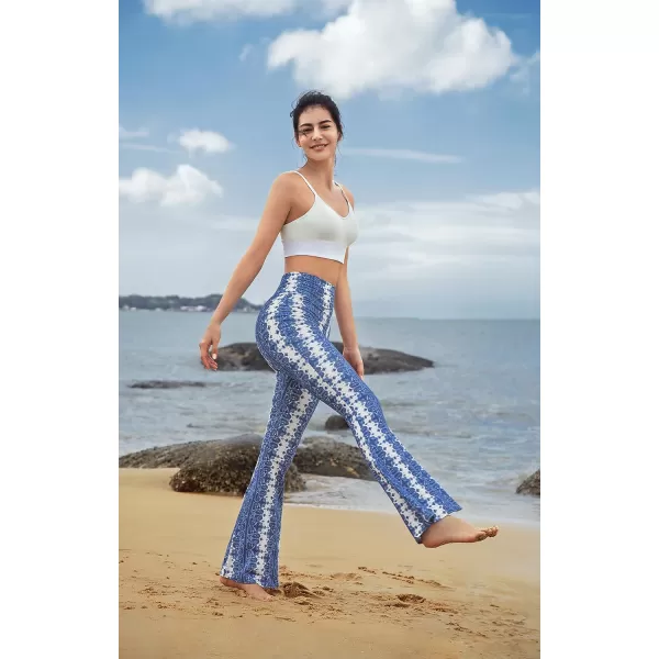 Yvette Bell Bottom Lace Flare Pants High Waisted PetitePlus Size Womens Sexy Dressy or Casual Stretchy Black amp PrintedBlue Cashew Flowers  White