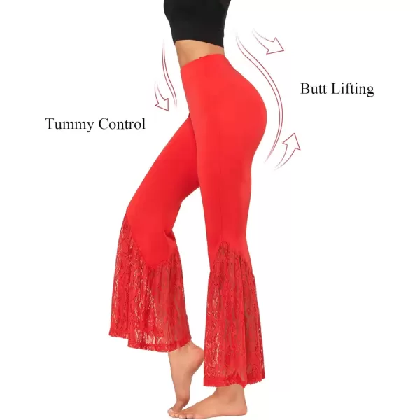 Yvette Bell Bottom Lace Flare Pants High Waisted PetitePlus Size Womens Sexy Dressy or Casual Stretchy Black amp PrintedRed  Lacy Patchwork