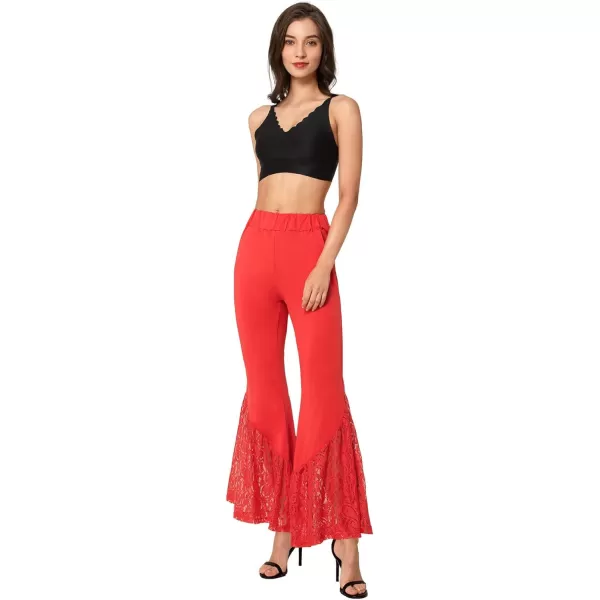 Yvette Bell Bottom Lace Flare Pants High Waisted PetitePlus Size Womens Sexy Dressy or Casual Stretchy Black amp PrintedRed  Lacy Patchwork