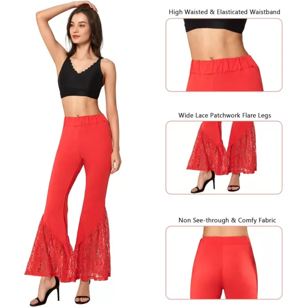 Yvette Bell Bottom Lace Flare Pants High Waisted PetitePlus Size Womens Sexy Dressy or Casual Stretchy Black amp PrintedRed  Lacy Patchwork