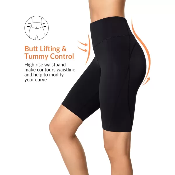 Yvette Biker Shorts Leggings with Pockets for Women High Waist Tummy Control Moisure Wicking Bike PantsBlack
