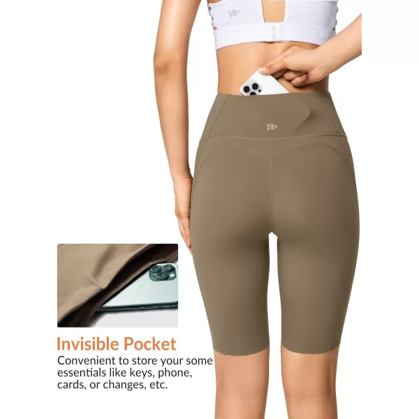 Yvette Biker Shorts Leggings with Pockets for Women High Waist Tummy Control Moisure Wicking Bike PantsDark Brown