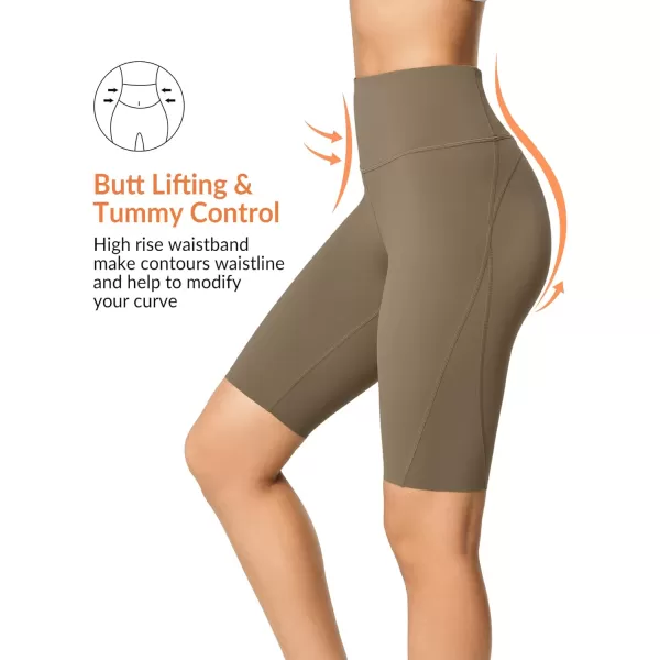 Yvette Biker Shorts Leggings with Pockets for Women High Waist Tummy Control Moisure Wicking Bike PantsDark Brown