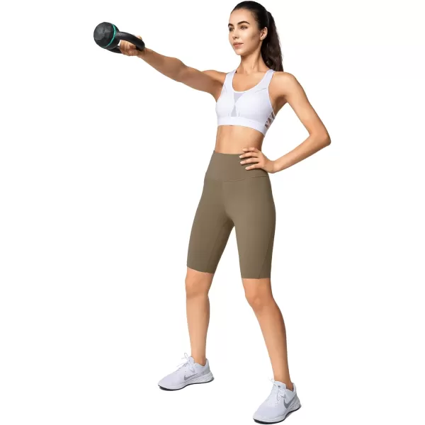 Yvette Biker Shorts Leggings with Pockets for Women High Waist Tummy Control Moisure Wicking Bike PantsDark Brown