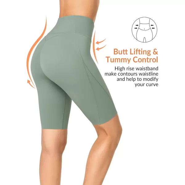 Yvette Biker Shorts Leggings with Pockets for Women High Waist Tummy Control Moisure Wicking Bike PantsGreen