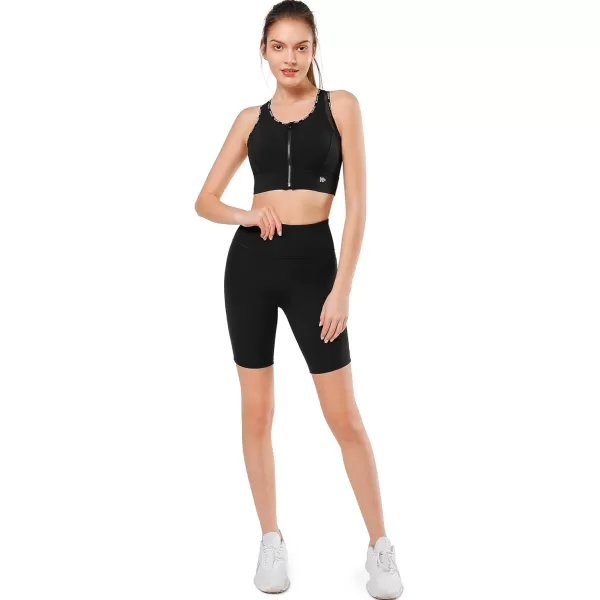 Yvette Biker Shorts with Pockets for Women High Waisted Tummy Control Yoga Workout Running LeggingsBlack