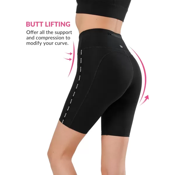 Yvette Biker Shorts with Pockets for Women High Waisted Tummy Control Yoga Workout Running LeggingsBlack